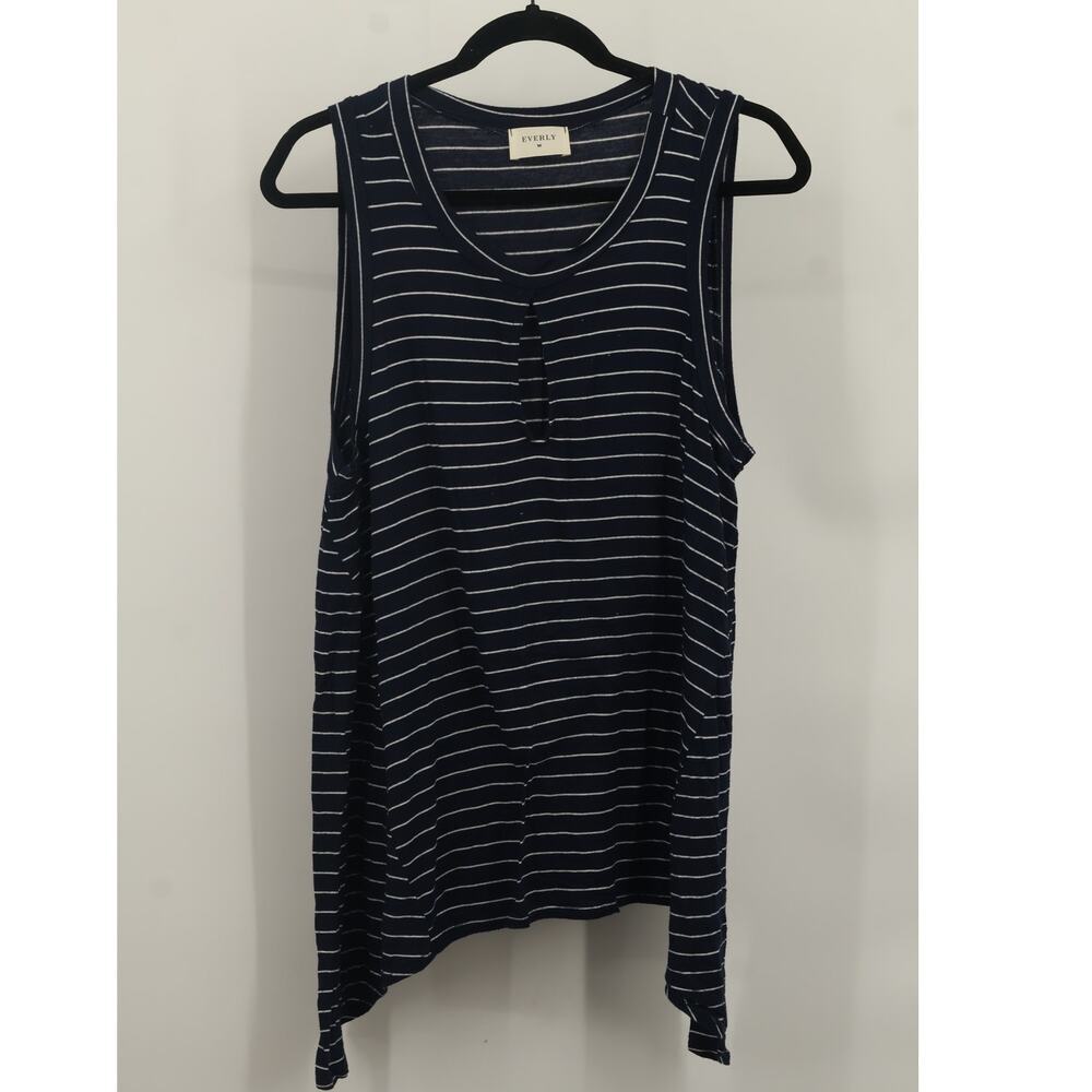 Everly Women's Pullover Striped Keyhole Tank Top Sleeveless Size L Navy/white